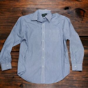 Lauren Ralph Lauren Dress Shirt Men's Size 17.5  36/37 Blue Striped Classic Fit